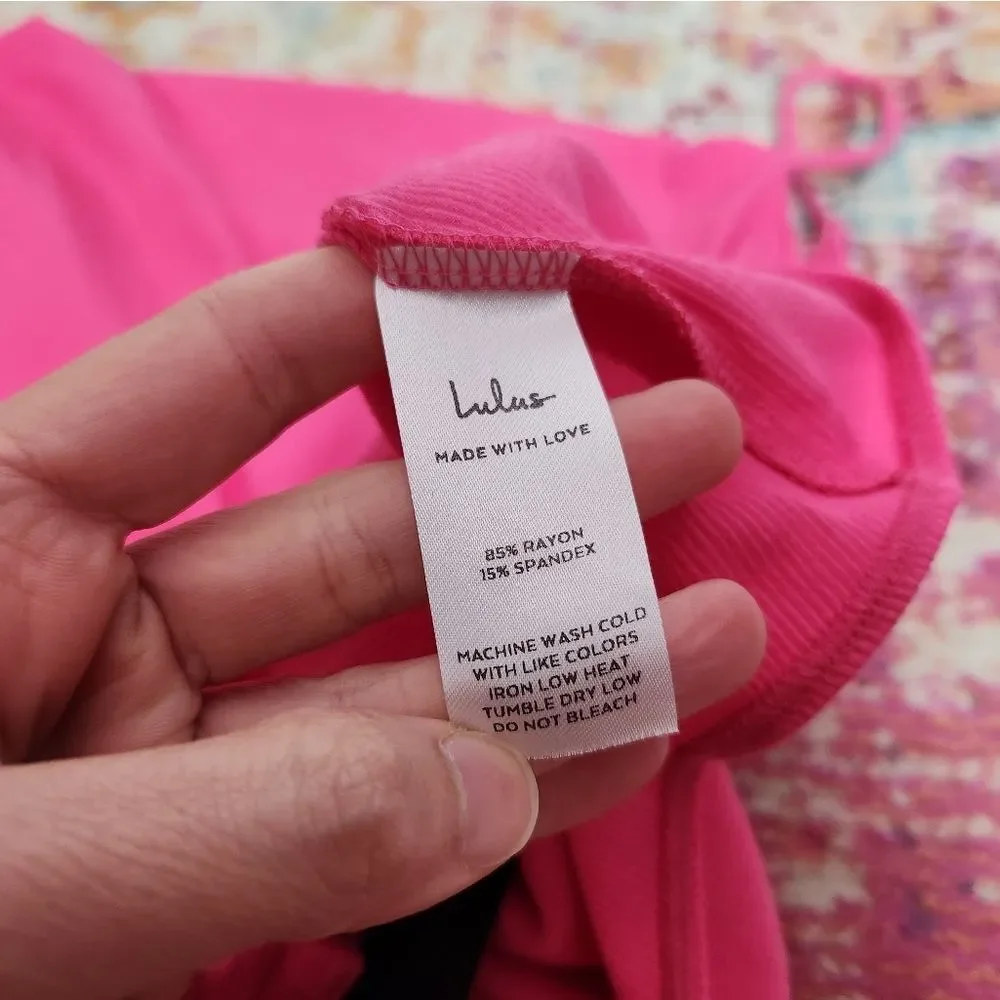 LULU'S Pink Ribbed Asymmetrical Cowl Neck Bodysuit XL NWT - Picture 8 of 11